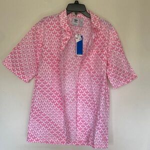 adidas Pink Trefoil Pattern Short Sleeve Button-Down Shirt